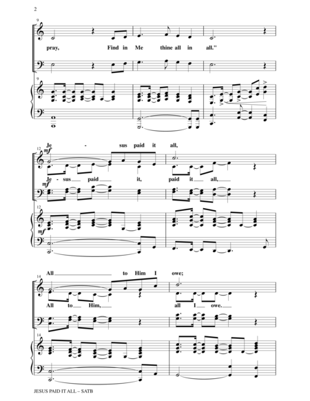 Jesus Paid It All Satb Choir With Piano Choir Prt Included Page 2