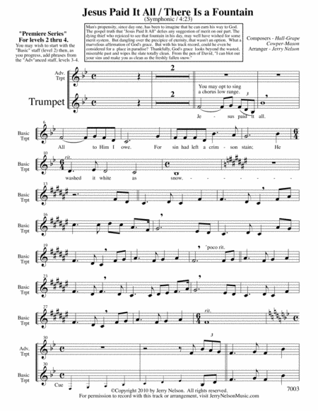 Jesus Paid It All With There Is A Fountain Arrangements Level 2 4 For Trumpet Written Acc Hymn Page 2