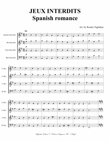 Jeux Interdits Spanish Romance Arr For Recorder Quartet Page 2