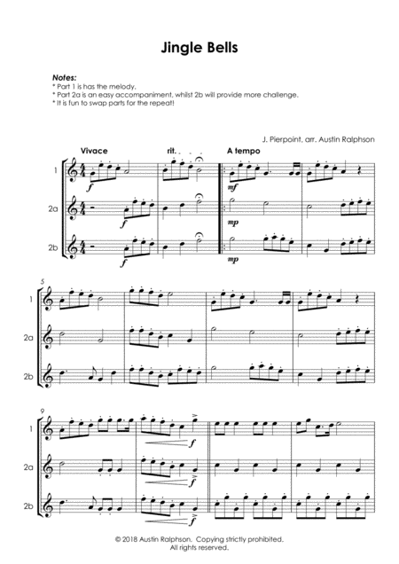 Jingle Bells Flute Duet Easy Intermediate Level Page 2