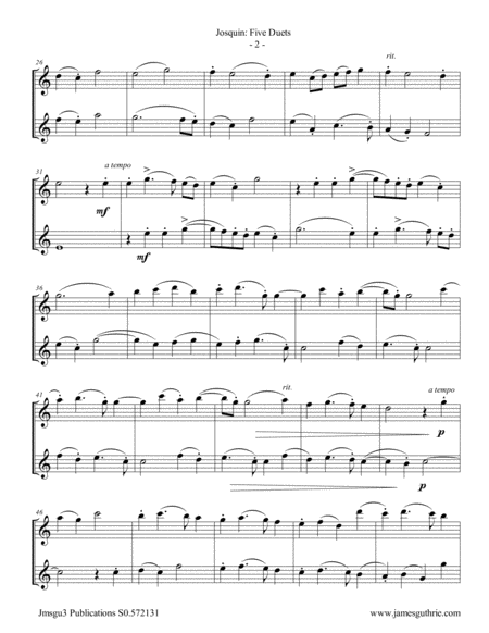 Josquin Five Duets For Violin Duo Page 2