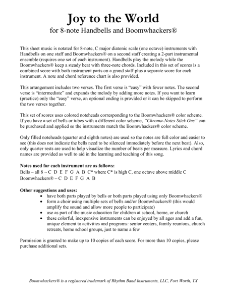 Joy To The World For 8 Note Bells And Boomwhackers With Color Coded Notes Page 2