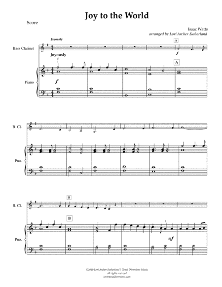 Joy To The World For Beginner Bass Clarinet Piano Page 2