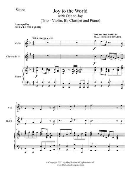 Joy To The World With Ode To Joy Trio Violin Bb Clarinet With Piano Score Parts Page 2