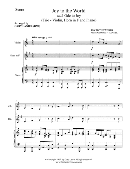 Joy To The World With Ode To Joy Trio Violin Horn In F With Piano Score Parts Page 2