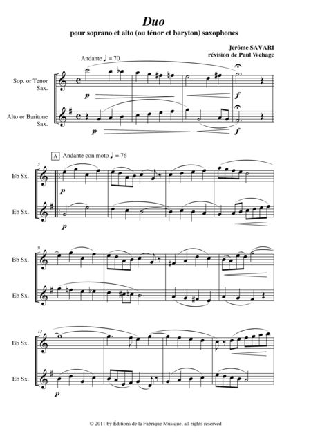 Jrme Savari Duo For Soprano Saxophone And Alto Saxophone Or Tenor Saxophone And Baritone Saxophone Page 2