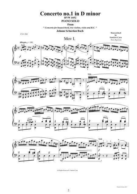 Js Bach Concerto No 1 In D Minor Bwv 1052 Full Piano Version Page 2