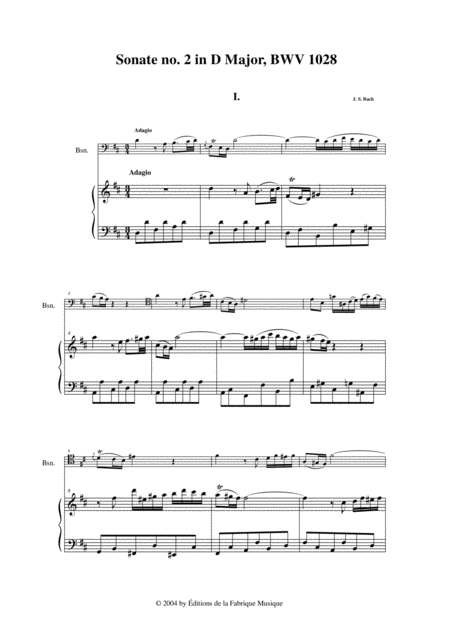 Js Bach Viola Da Gamba Sonata No Ii In D Major Bwv 1028 Arranged For Bassoon And Piano Page 2