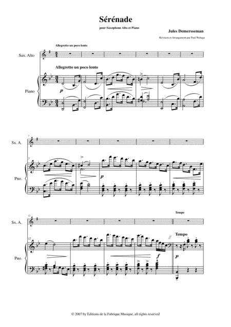 Jules Deersseman Srnade Opus 33 For Alto Saxophone And Piano Page 2