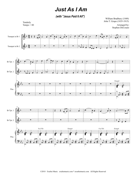 Just As I Am With Jesus Paid It All Duet For Bb Trumpet Page 2