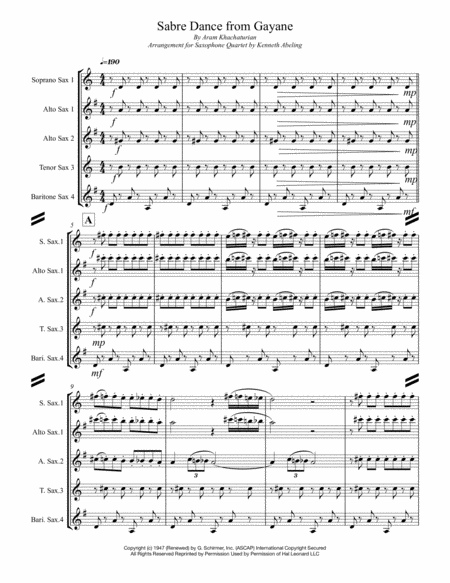 Khachaturian Sabre Dance From Gayane For Saxophone Quartet Satb Or Aatb Page 2