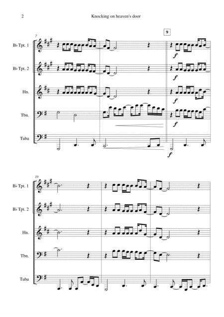 Knockin On Heavens Door For Brass Quintet Page 2