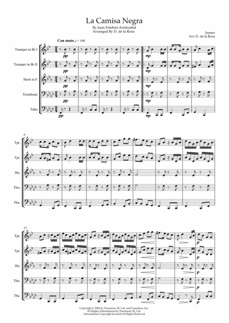 La Camisa Negra Juanes For Brass Quintet Full Score And Parts Page 2