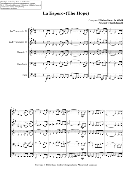 La Espero The Hope For Brass Quintet Anthem Of The Esperanto Language Page 2