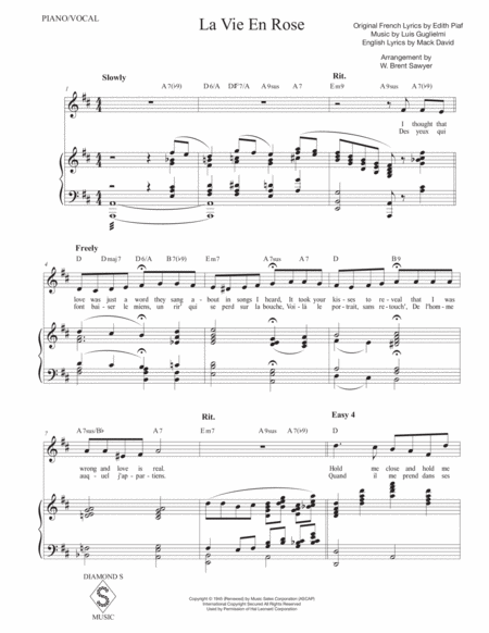 La Vie En Rose Vocal Piano Key Of D Page 2