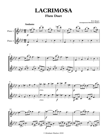 Lacrimosa From Mozarts Requiem Flute Duet Three Tonalities Included Page 2