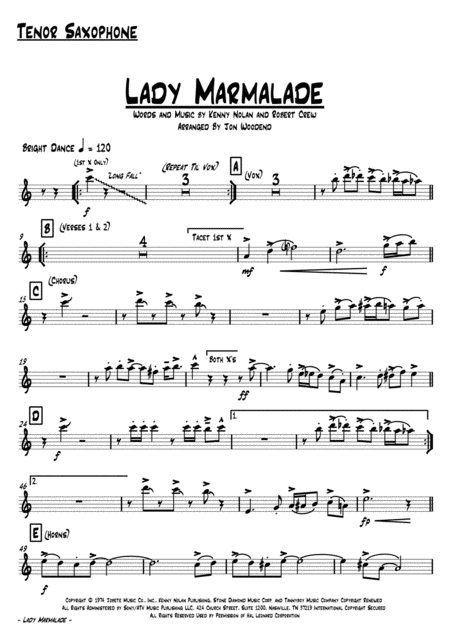 Lady Marmalade 7 Piece Horn Chart Page 2