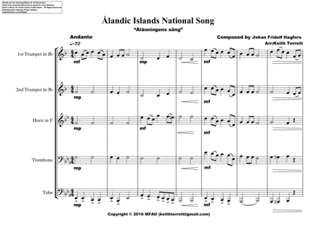 Land Islands National Song Song Of The Lander Lnningens Sng For Brass Quintet Page 2