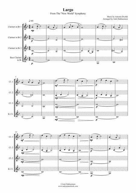 Largo From The New World Symphony Clarinet Quartet Easy Page 2