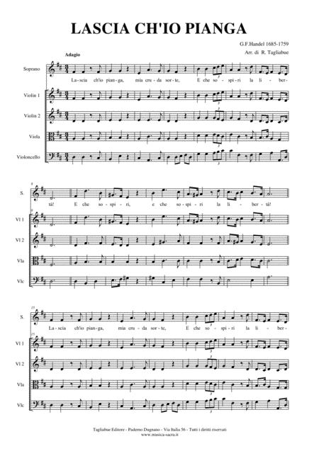 Lascia Ch Io Pianga Handel Arr For Soprano And String Quartet With Parts Page 2