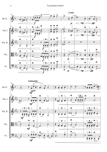 Lasciatemi Morire For Clarinet And String Quartet Page 2