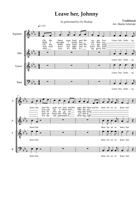 Leave Her Johnny Satb Sea Shanty Arranged For Mixed Choir As Performed By Die Blowboys Page 2