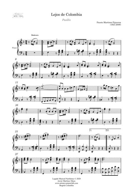 Lejos De Colombia Pasillo For Piano Latin Folk Music Page 2