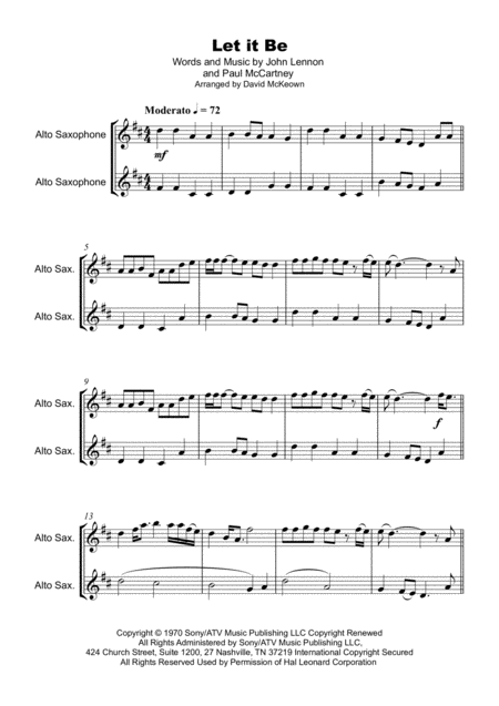 Let It Be By The Beatles For Alto Saxophone Duet Page 2