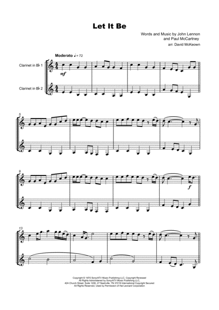Let It Be By The Beatles For Clarinet Duet Page 2