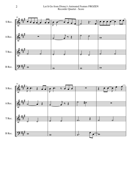 Let It Go From Disneys Animated Feature Frozen For Recorder Quartet Page 2