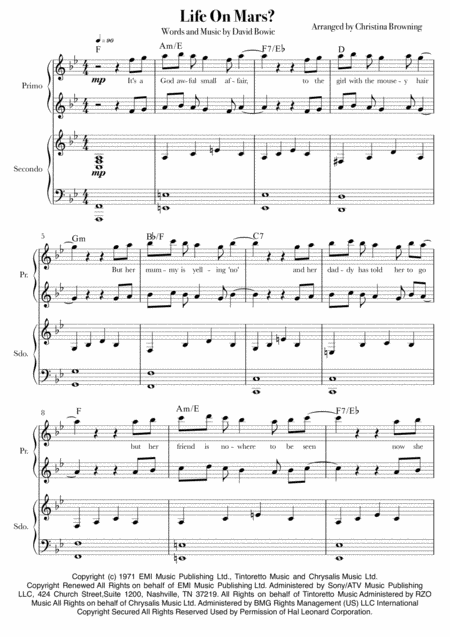 Life On Mars For Piano Duet Page 2