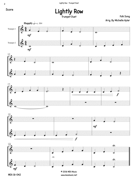 Lightly Row Duet Trumpet Page 2