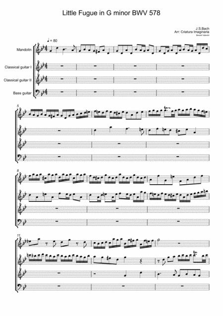 Little Fugue In G Minor For Plucked Quartet Mandolin 2 Guitars Bass Guitar Page 2