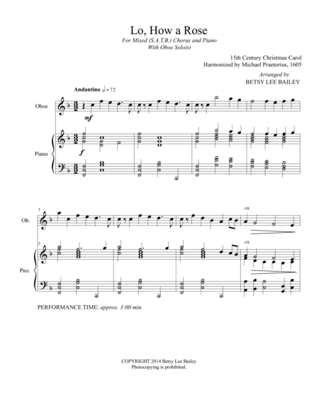 Lo How A Rose Christmas Anthem For Satb Mixed Chorus And Piano With Oboe Obligato Page 2