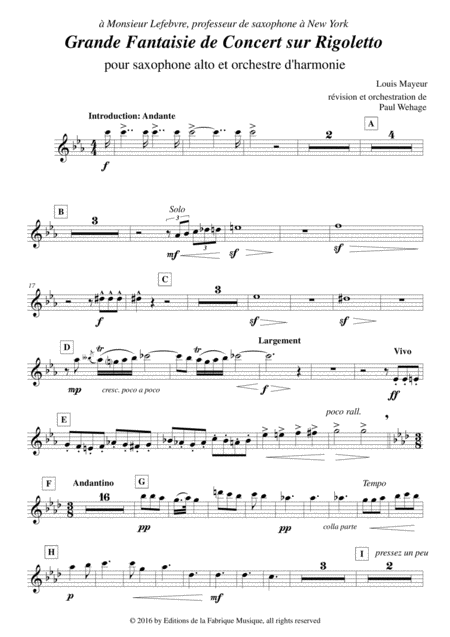 Louis Mayeur Grande Fantaisie De Concert Sur Rigoletto De Verdi For Alto Saxophone And Concert Band Oboe 1 Part Page 2