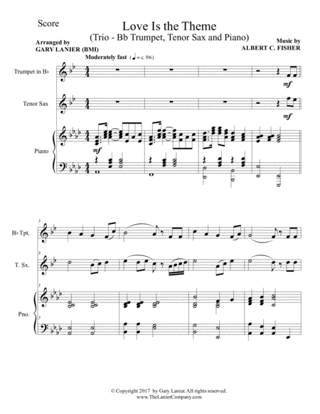 Love Is The Theme Trio Bb Trumpet Tenor Sax Piano With Score Parts Page 2