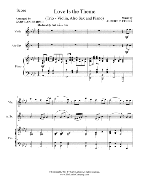 Love Is The Theme Trio Violin Alto Sax Piano With Score Parts Page 2