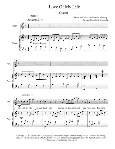 Love Of My Life Piano Vocal Page 2