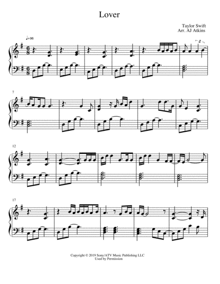 Lover By Taylor Swift For Easy Piano Solo Page 2