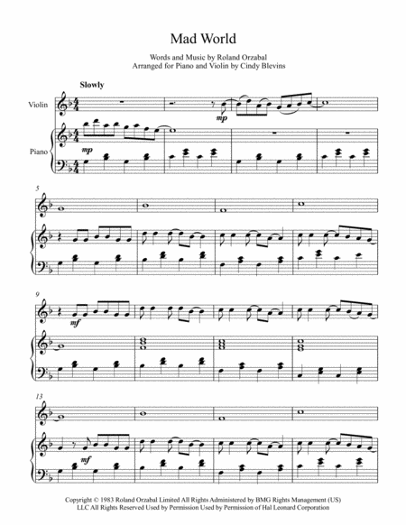 Mad World Arranged For Piano And Violin Page 2