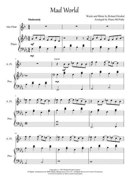 Mad World For Alto Flute Piano Page 2