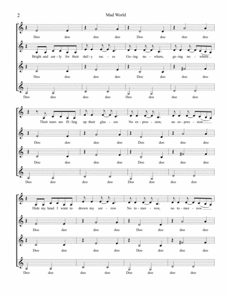 Mad World For Ssaa Female Quartet A Cappella Page 2