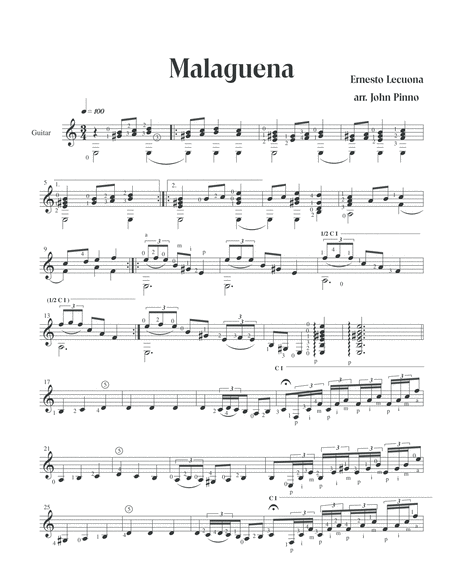 Malaguena By Ernesto Lecona Arr For Solo Classical Guitar By John Pinno Page 2