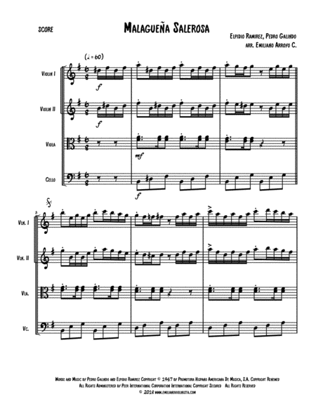 Malaguena Salerosa By Elpidio Ramrez For String Quartet Page 2