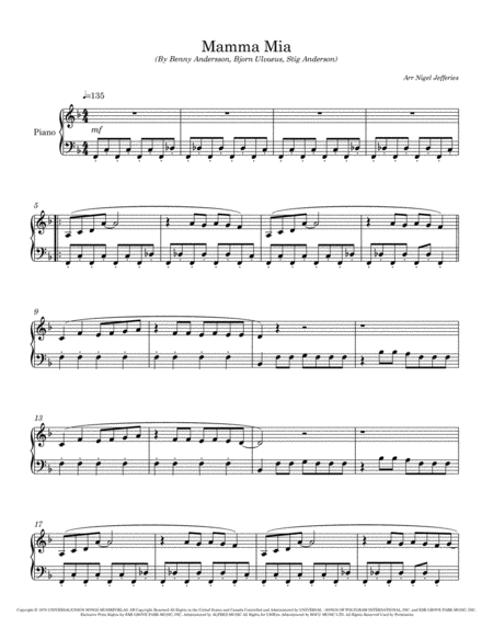 Mamma Mia Arranged For Easy Piano Page 2