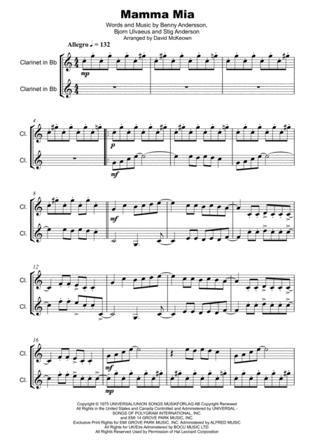 Mamma Mia By Abba For Clarinet Duet Page 2