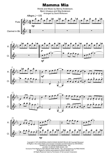 Mamma Mia By Abba For Flute And Clarinet Duet Page 2