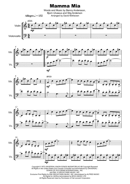 Mamma Mia By Abba For Violin And Cello Duet Page 2