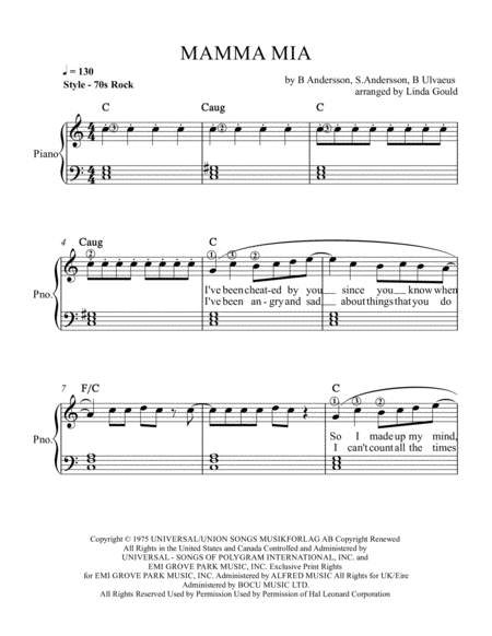 Mamma Mia Easy Piano Page 2