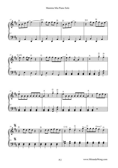 Mamma Mia Piano And Cello Accompaniment In Published D Key Page 2